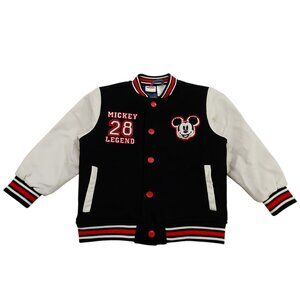Disney Junior Mickey Mouse Varsity Bomber Jacket Toddler 4T Black Snaps Quilted